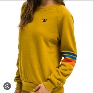 Aviator Nation Honey Sweatshirt with Rainbow Stitch Sleeves